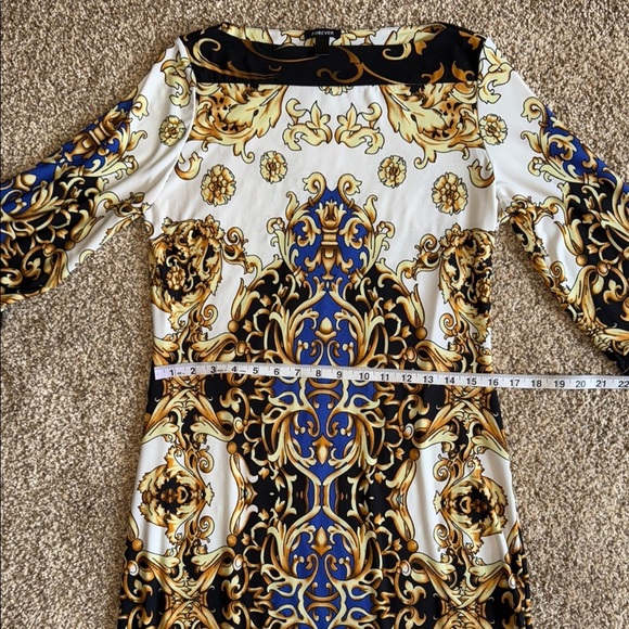 Forever Sheath Dress White Gold Blue Bateau Neckline Dolman Sleeves Women's - Picture 9 of 10